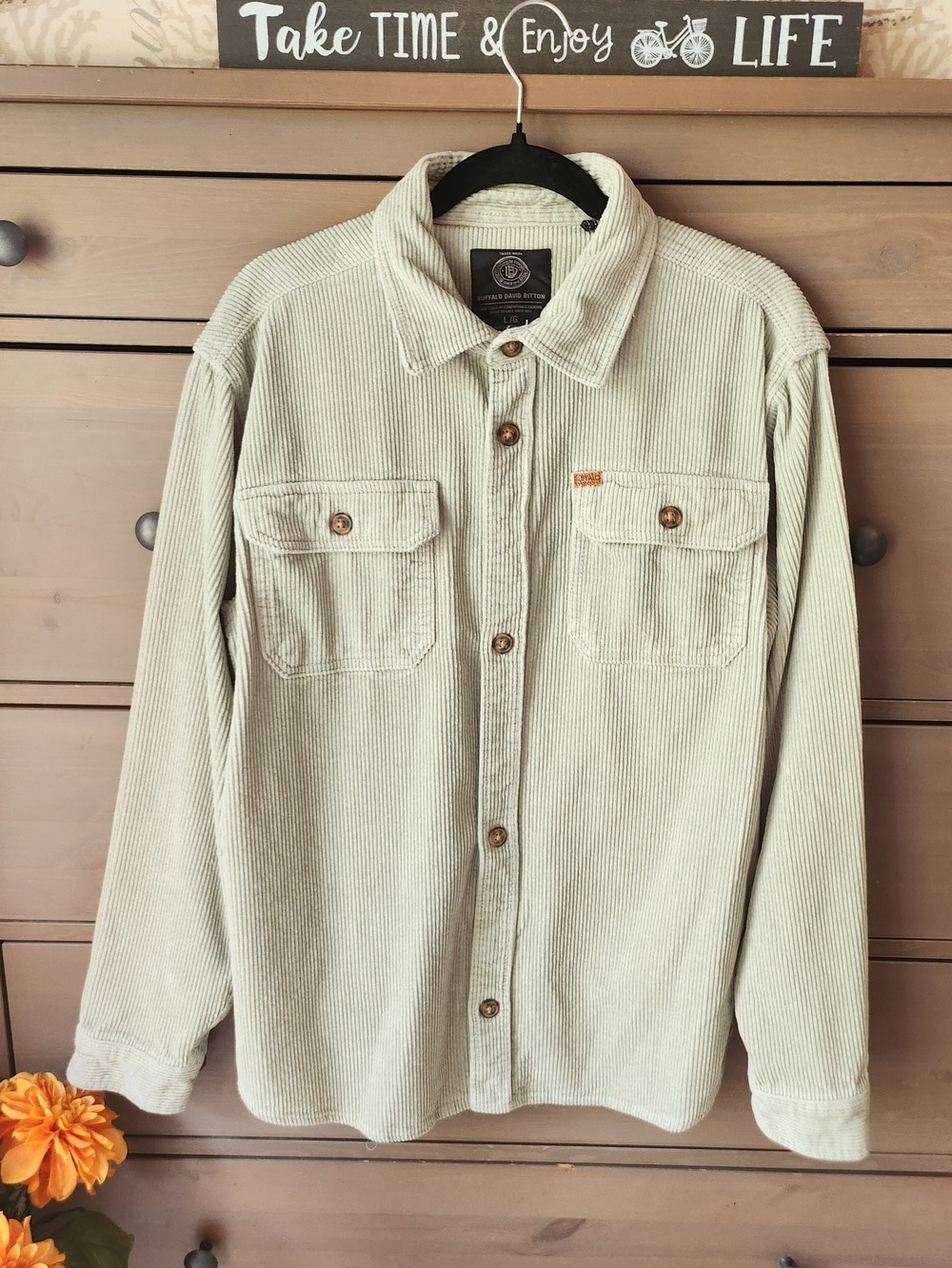 Buffalo David Bitton Men's Corduroy Shirt Jacket in Light Green Size Large